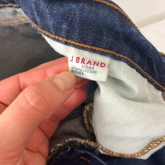 J Brand Aidan Ringer Boyfriend Low-Rise Dark Blue Distressed Jeans - Picture 12 of 13